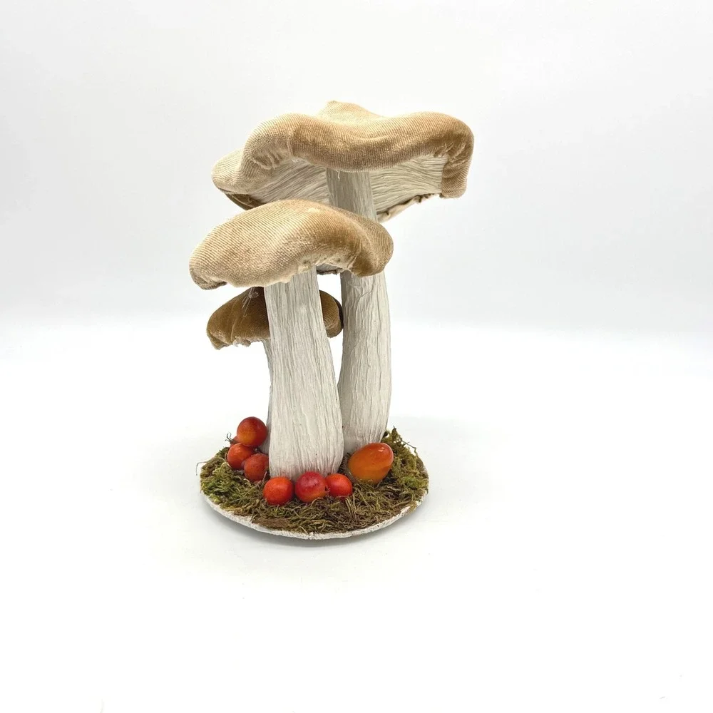 Whimsical Mushroom Decor Set Velvet Mushroom‎ Stems Red Berries Enchanted Forest